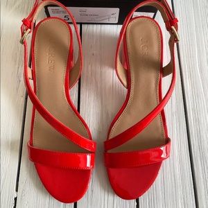 J Crew Asymmetrical Patent Leather Glazed Orange